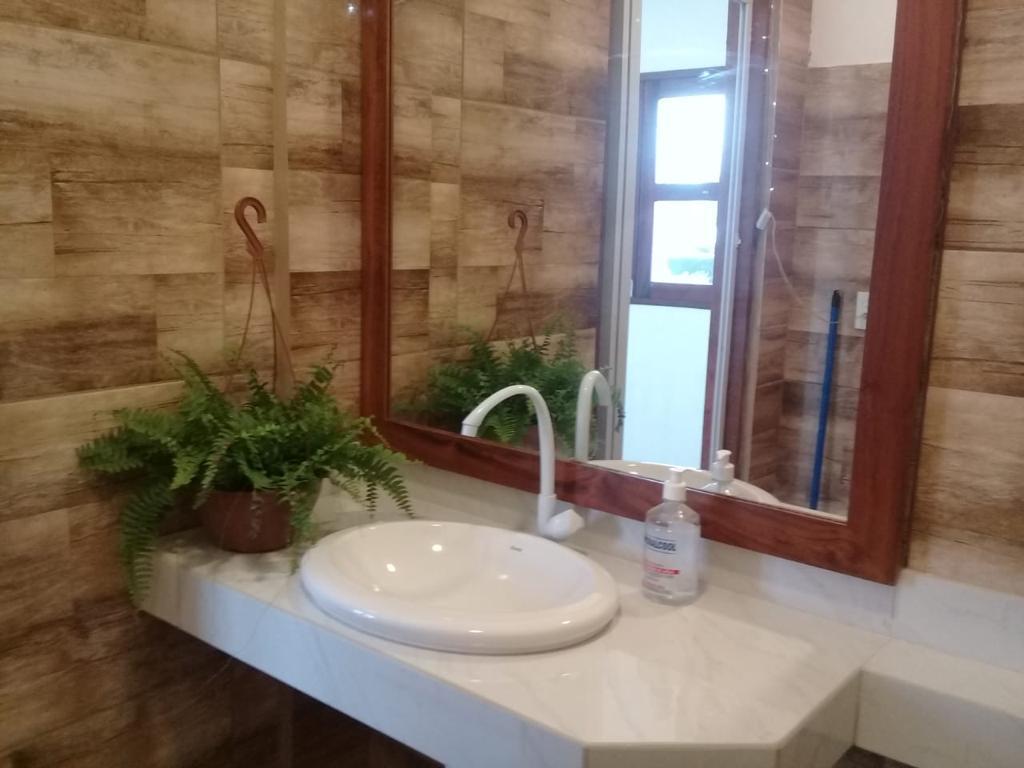 Baño principal con estilo eco-rústico y detalles naturales en Vila Kuchastana